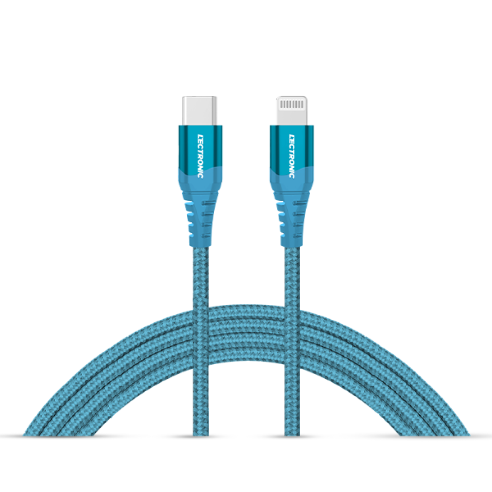 (اشتري قطعة والثانية مجانًا) كابل شحن USB-C إلى Lightning من ليكترونك- نايلون مضفر بطول 1.5 متر - أزرق فاتح