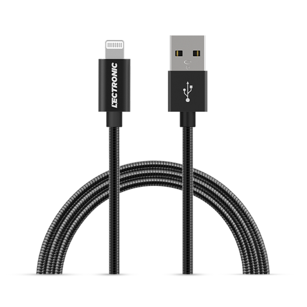 (اشتري قطعة والثانية مجانًا) كابل شحن USB-A إلى Lightning من ليكترونك- معدني، 1 متر - أسود