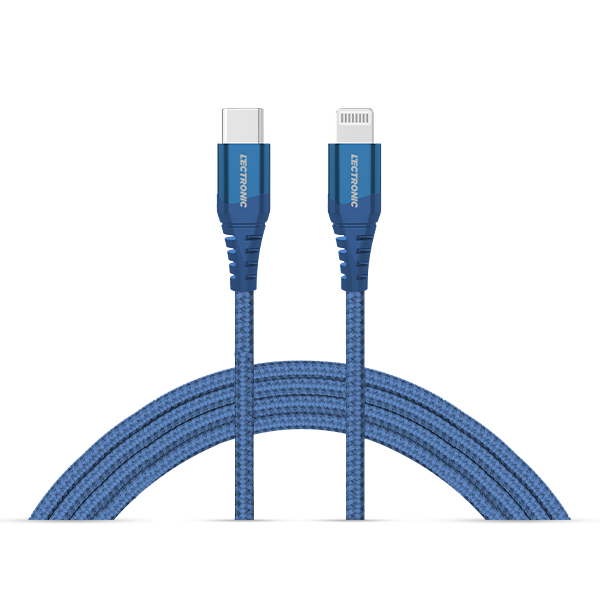 (اشتري قطعة والثانية مجانًا) كابل شحن USB-C إلى Lightning من ليكترونك - نايلون مضفر بطول 1.5 متر - أزرق داكن
